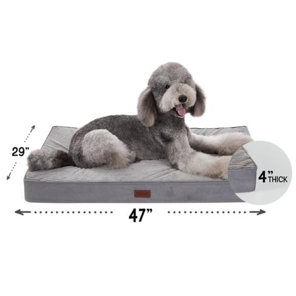 47in Gray Orthopedic Dog Bed For Large Dogs with Egg Crate Foam Support
